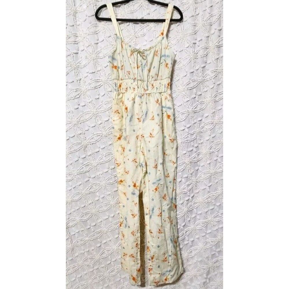 Paige Floral Jumpsuit Size S Feminine Dainty Tencel Ivory‎ Orange Blue Flowers